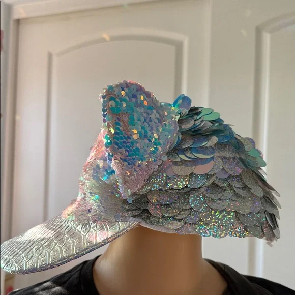 JACKALOPE LAND rave iridescent holographic sequin cat ear baseball cap OS